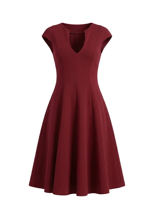 Goddiva Wine Cap Sleeve Plunging V Neckline A Line Midi Dress - 16 Image 5