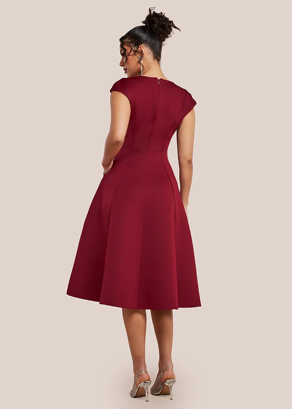 Goddiva Wine Cap Sleeve Plunging V Neckline A Line Midi Dress - 16 Image 2