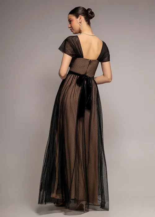 Goddiva Black Dobby Mesh Off The Shoulder Princess Maxi Dress - 12 Image 2