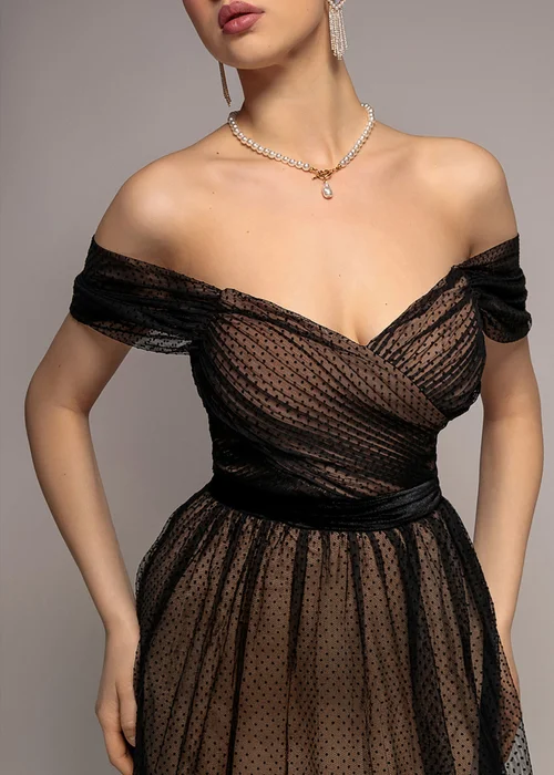 Goddiva Black Dobby Mesh Off The Shoulder Princess Maxi Dress - 12 Image 3