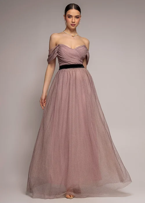 Goddiva Blush Dobby Mesh Off The Shoulder Princess Maxi Dress - 18 Image 1