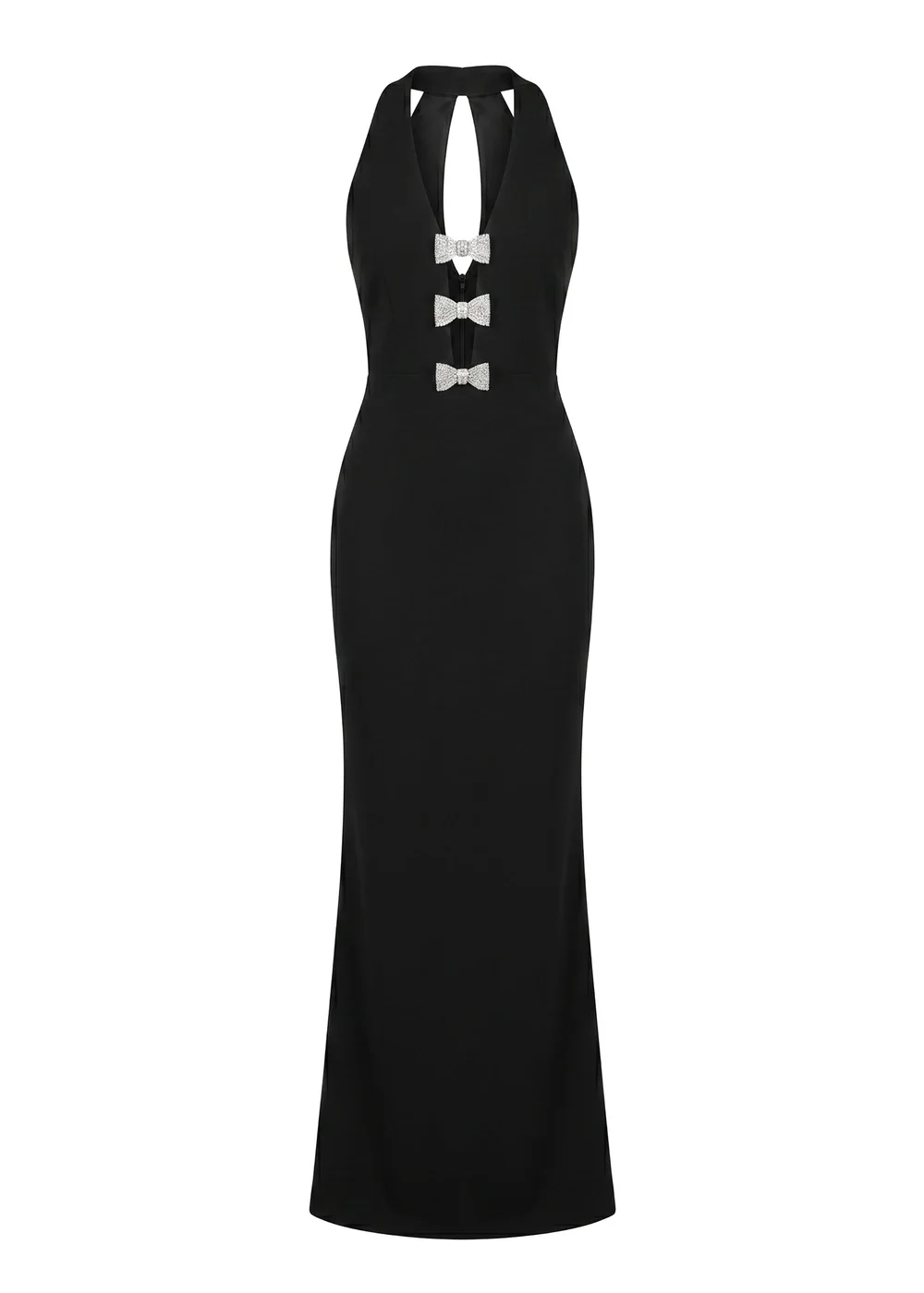 Goddiva Black Embellished Diamante Bow Mermaid Halter Neck Maxi Dress - 14 Image 5