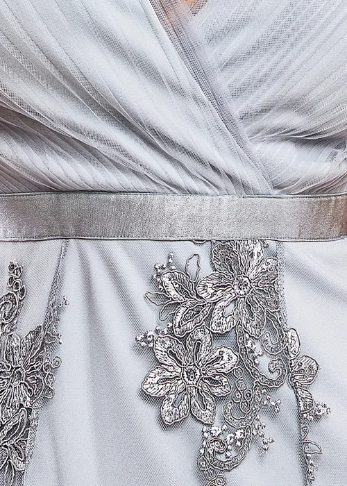 Goddiva Grey Pleated Satin Bodice High & Low Midi Dress - 12 Image 4