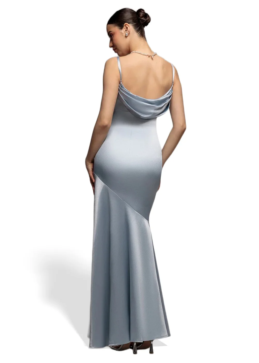 Goddiva Blue Cowl Back Satin Maxi Dress - 14 Image 2