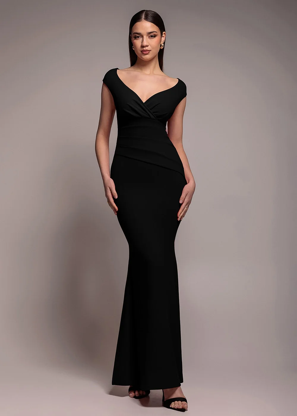 Goddiva Black Bardot Pleated Maxi Dress - 10 Image 1