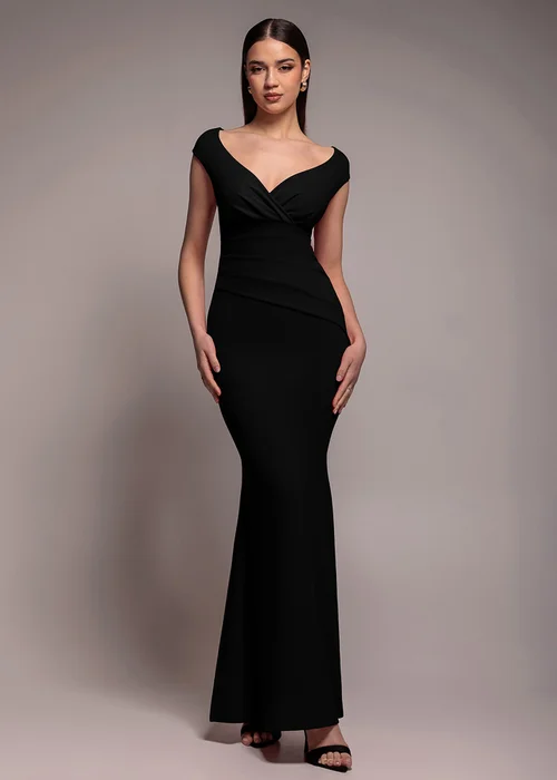 Goddiva Black Bardot Pleated Maxi Dress - 10 Image 1