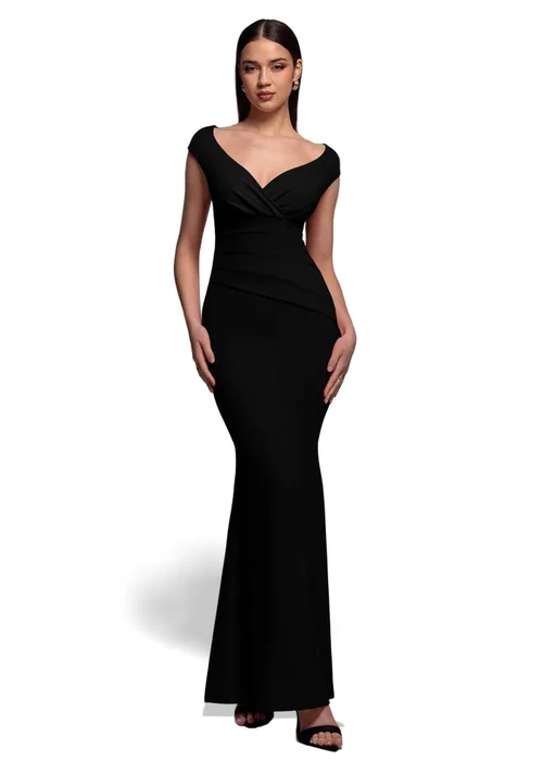 Goddiva Black Bardot Pleated Maxi Dress - 18 Image 1