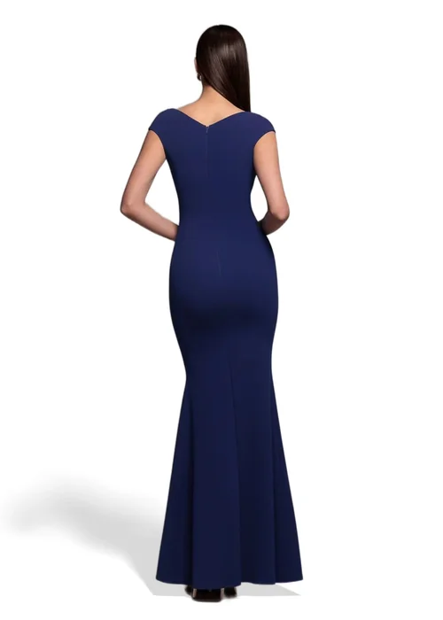 Goddiva Navy Blue Bardot Pleated Maxi Dress - 12 Image 2