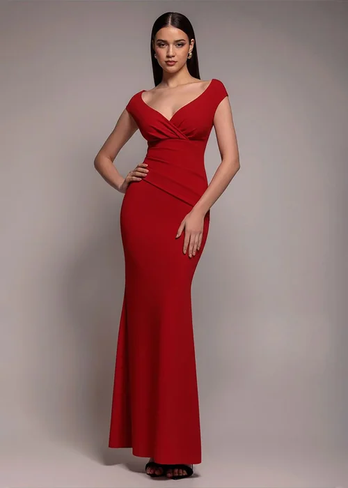 Goddiva Red Bardot Pleated Maxi Dress - 14 Image 1