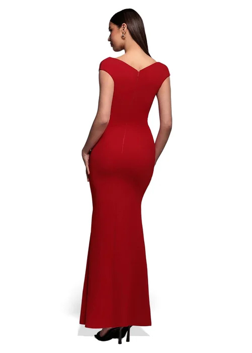 Goddiva Red Bardot Pleated Maxi Dress - 8 Image 2