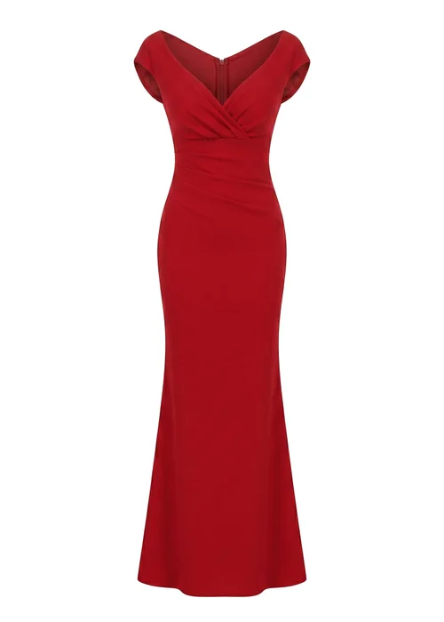 Goddiva Red Bardot Pleated Maxi Dress - 14 Image 5