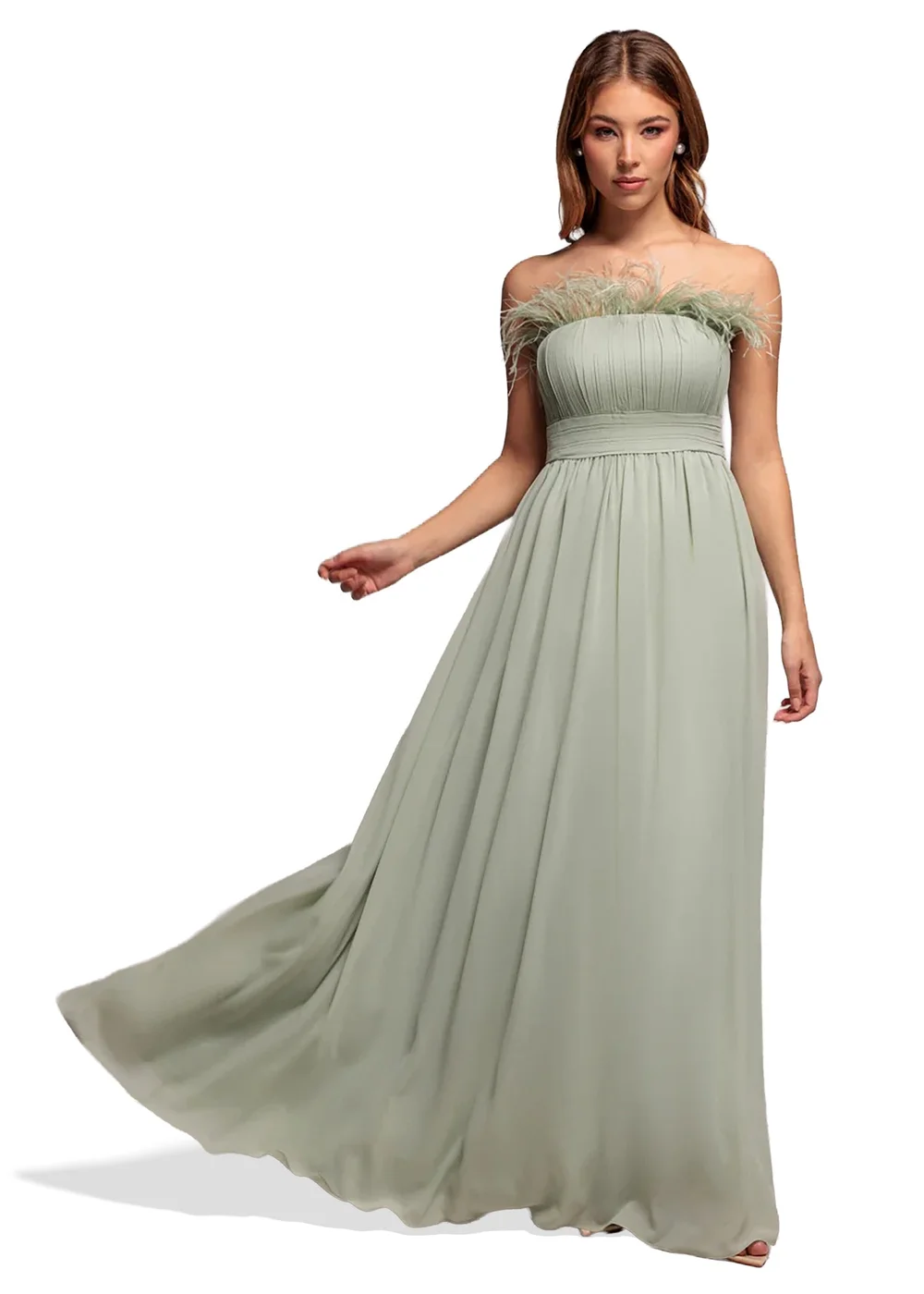 Goddiva Sage Green Bridesmaids Chiffon Maxi Dress - 12 Image 1
