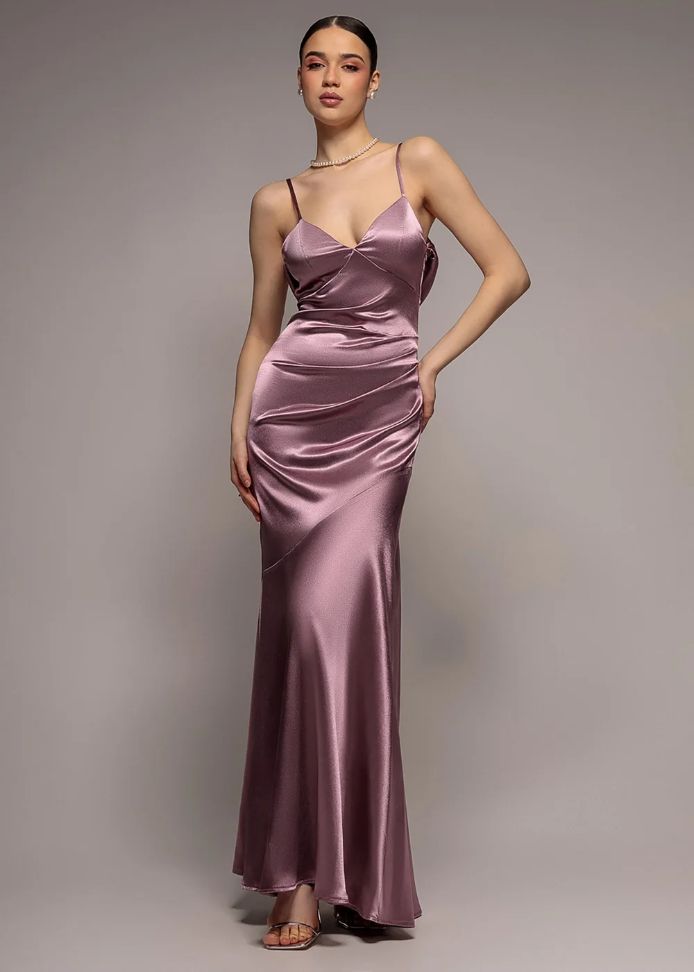 Goddiva Rose Pink Cowl Back Satin Maxi Dress - 16 Image 1
