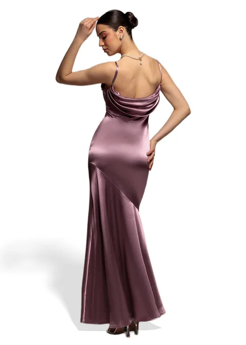 Goddiva Rose Pink Cowl Back Satin Maxi Dress - 16 Image 2