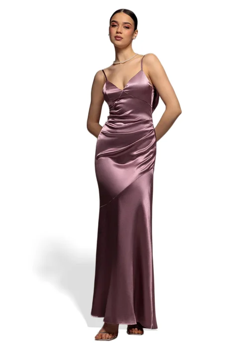 Goddiva Rose Pink Cowl Back Satin Maxi Dress - 16 Image 1