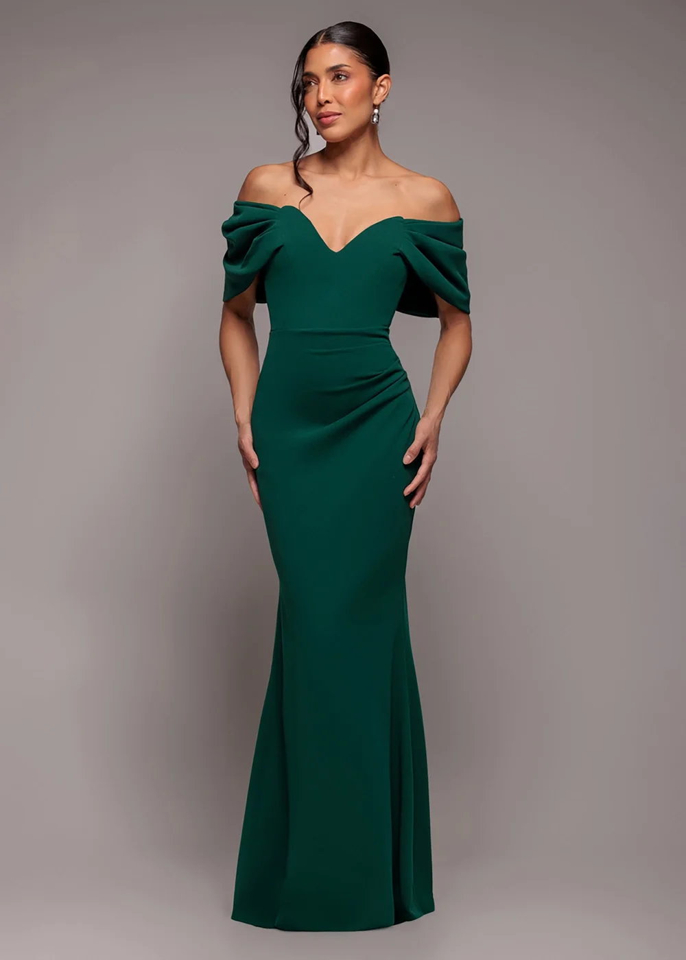 Goddiva Emerald Green Off The Shoulder Draped Sleeve Maxi Dress - 16 Image 1
