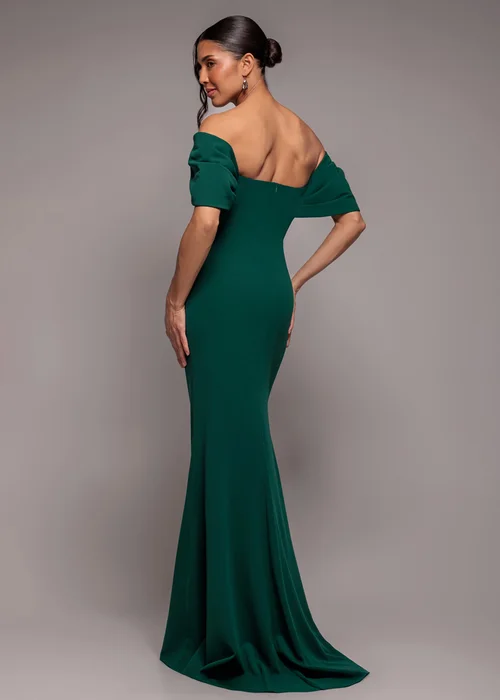 Goddiva Emerald Green Off The Shoulder Draped Sleeve Maxi Dress - 16 Image 2