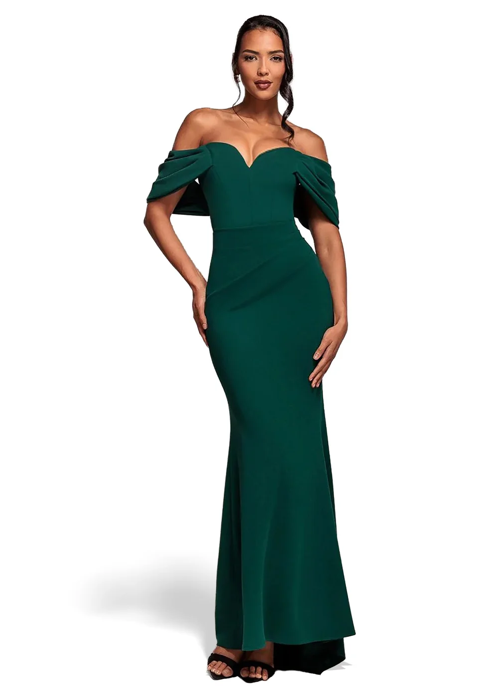 Goddiva Emerald Green Off The Shoulder Draped Sleeve Maxi Dress - 16 Image 1