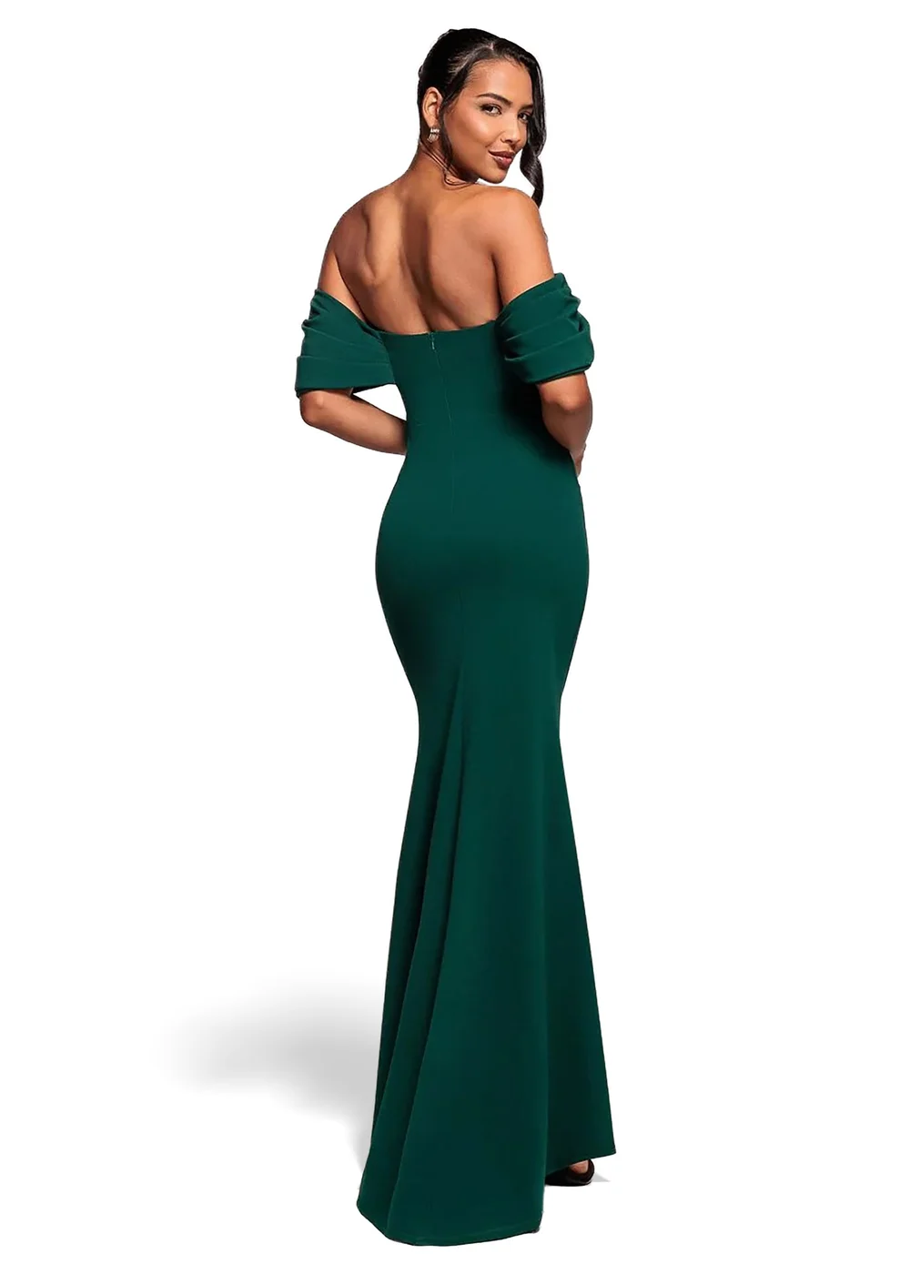 Goddiva Emerald Green Off The Shoulder Draped Sleeve Maxi Dress - 16 Image 2