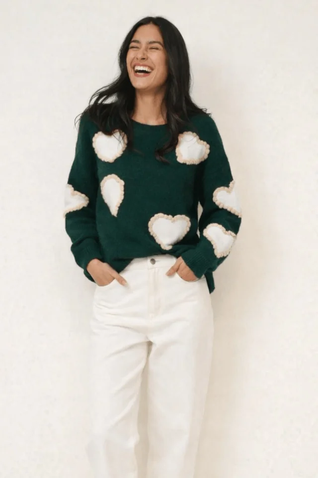 Style Cheat Heart Forest Green Jumper