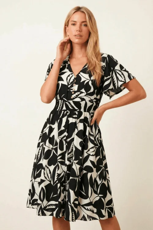 Style Cheat Mono Midi Black Floral Dress - 16 Image 3