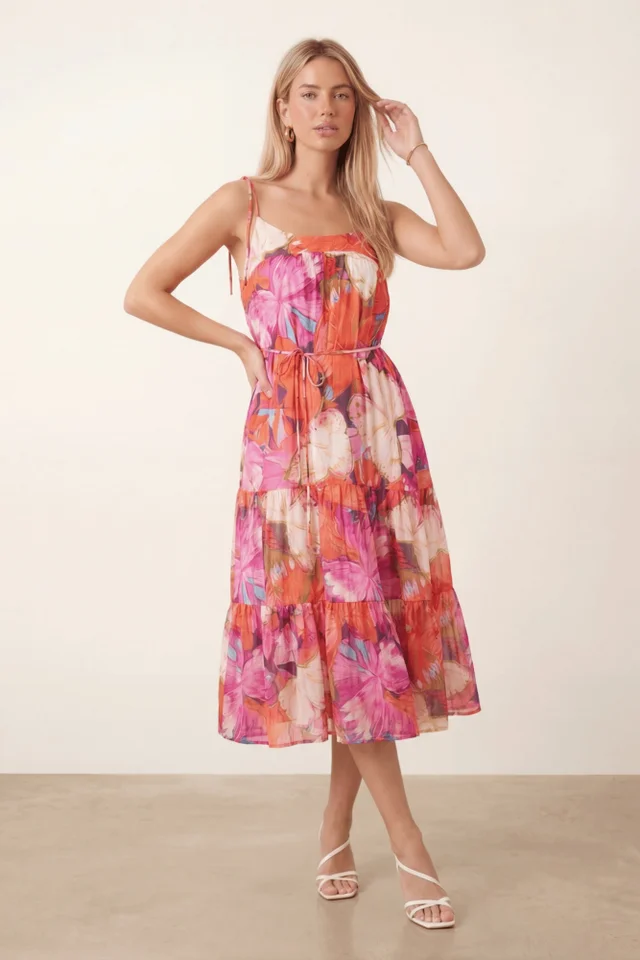 Style Cheat Strappy Pink Belted Midi Dress
