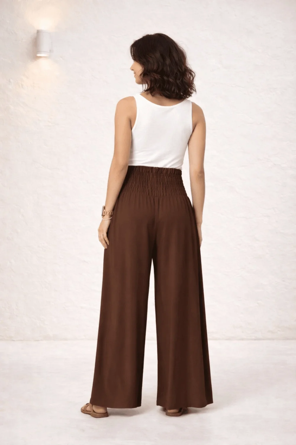 Style Cheat Brown Shirred Wide Leg Trousers - 14 Image 2