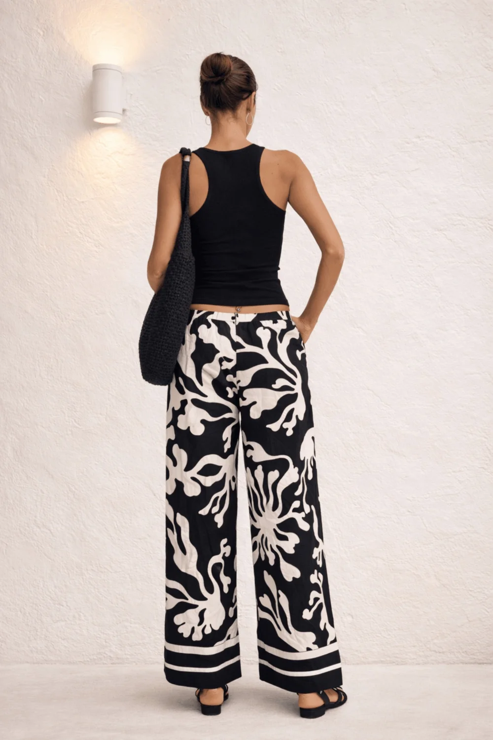 Style Cheat Black Mono Print Wide Trousers - 12 Image 2