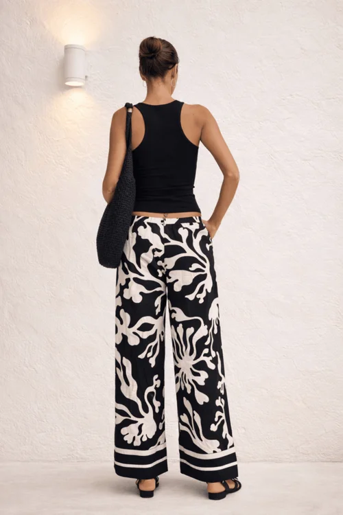Style Cheat Black Mono Print Wide Trousers - 12 Image 2
