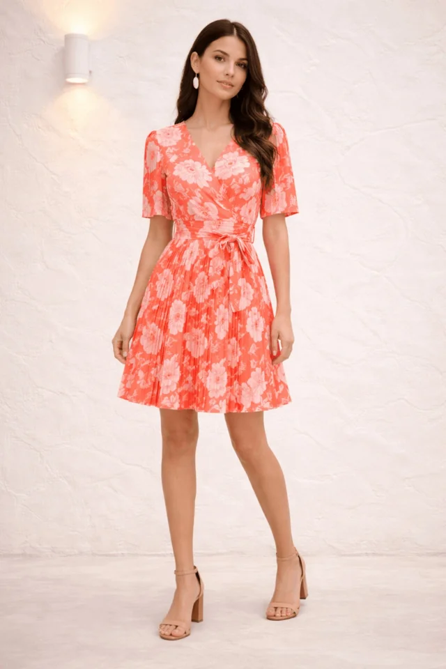 Style Cheat Pleat Sleeve Orange Mini Dress
