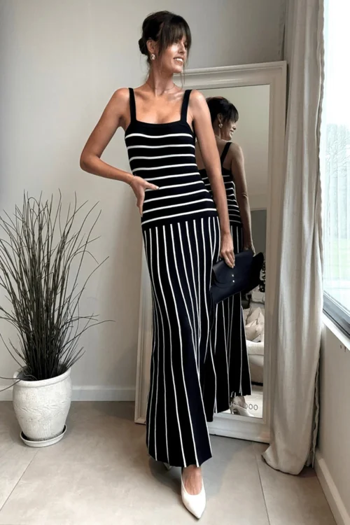 Style Cheat Black & White Striped Knitted Midi Dress - L Image 5