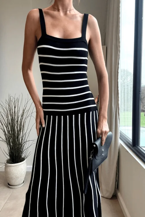 Style Cheat Black & White Striped Knitted Midi Dress - L Image 3