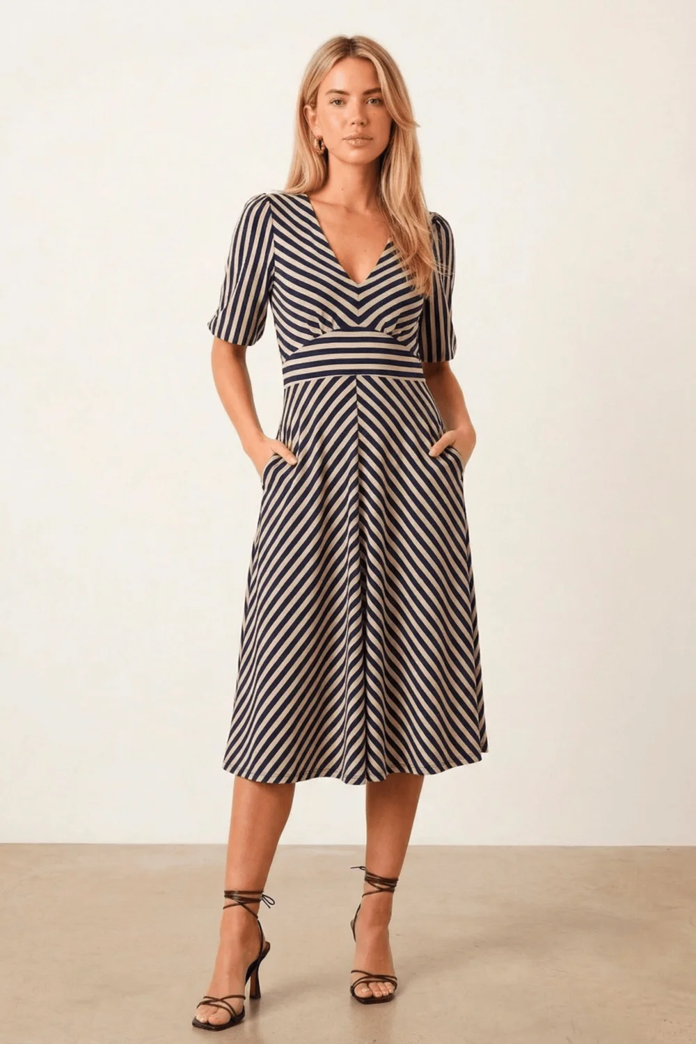 Style Cheat Navy Stripe Midi Dress - 10 Image 1