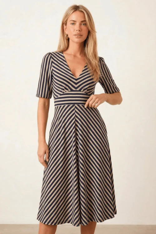 Style Cheat Navy Stripe Midi Dress - 10 Image 3