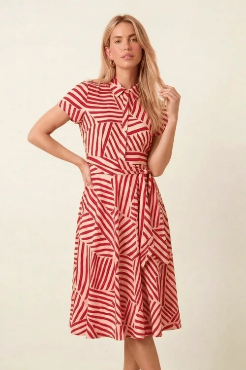 Style Cheat Red & White Geometric Shirt Dress - 14 Image 2