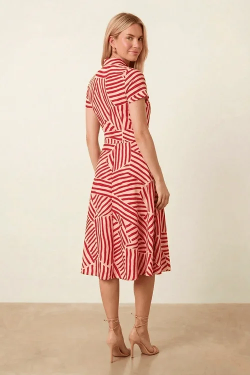 Style Cheat Red & White Geometric Shirt Dress - 14 Image 3
