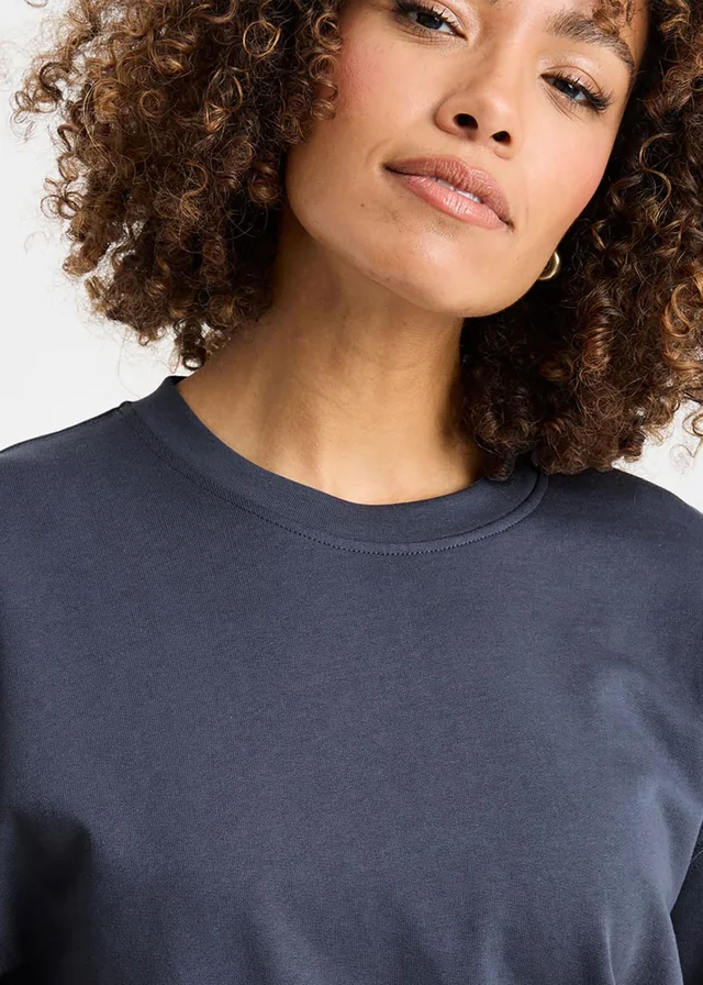 Cotton Traders Steel Blue Cotton Short Sleeve Sweatshirt