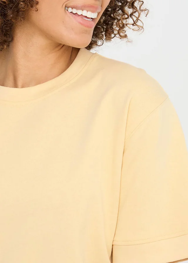 Cotton Traders Pale Yellow Cotton Short Sleeve Sweatshirt