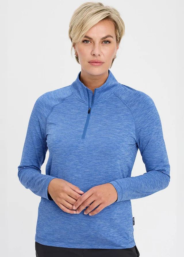 Cotton Traders French Blue Breathable Half Zip T-Shirt