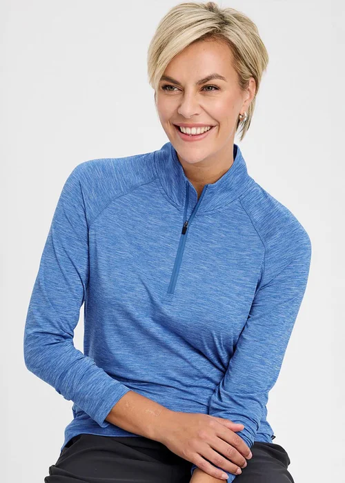 Cotton Traders French Blue Breathable Half Zip T-Shirt - S Image 2