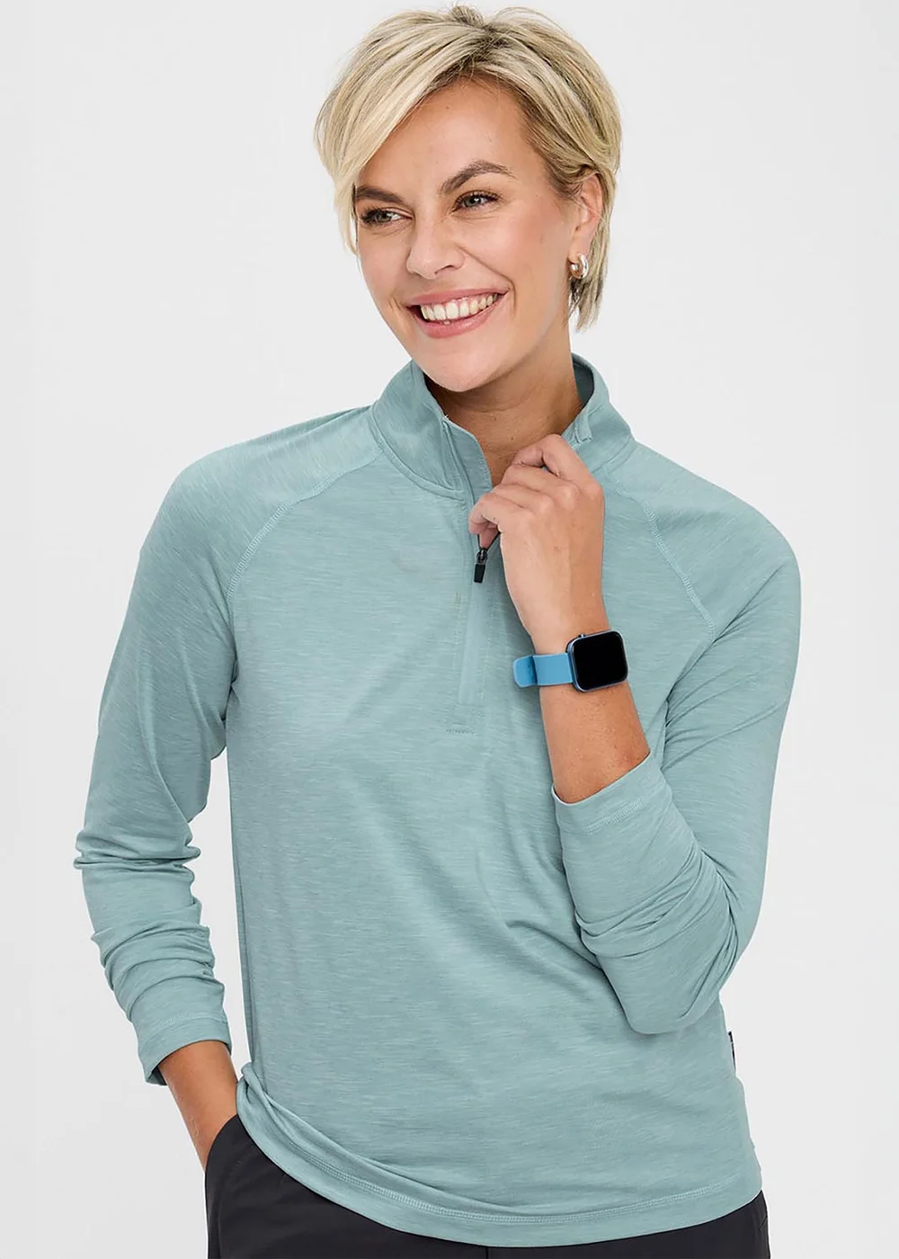 Cotton Traders Iced Aqua Breathable Half Zip T-Shirt - M Image 2