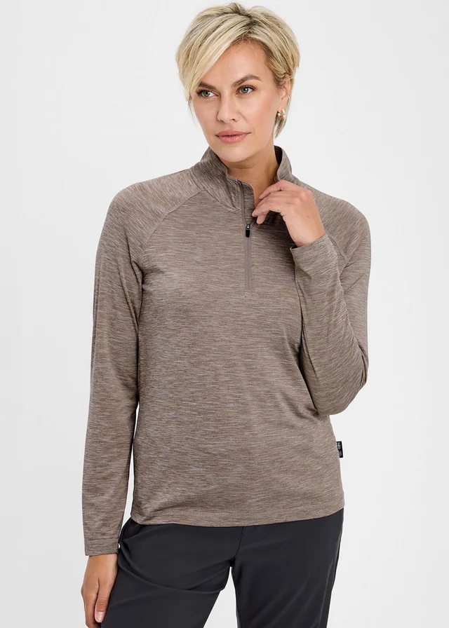 Cotton Traders Mocha Breathable Half Zip T-Shirt
