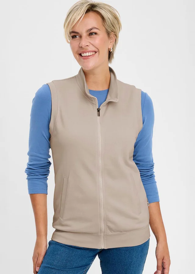 Cotton Traders Light Pebble Sleeveless Zip Through Top