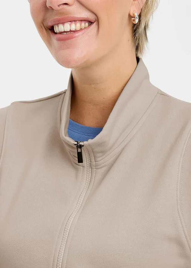 Cotton Traders Light Pebble Sleeveless Zip Through Top
