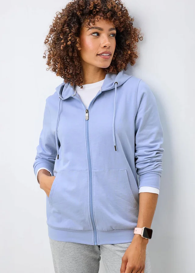 Cotton Traders Blue Sky Cotton Hooded Zip Through Sweat Top