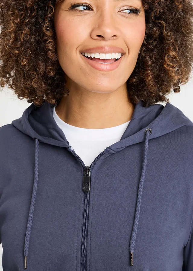 Cotton Traders Steel Blue Cotton Hooded Zip Through Sweat Top