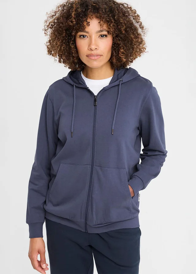 Cotton Traders Steel Blue Cotton Hooded Zip Through Sweat Top