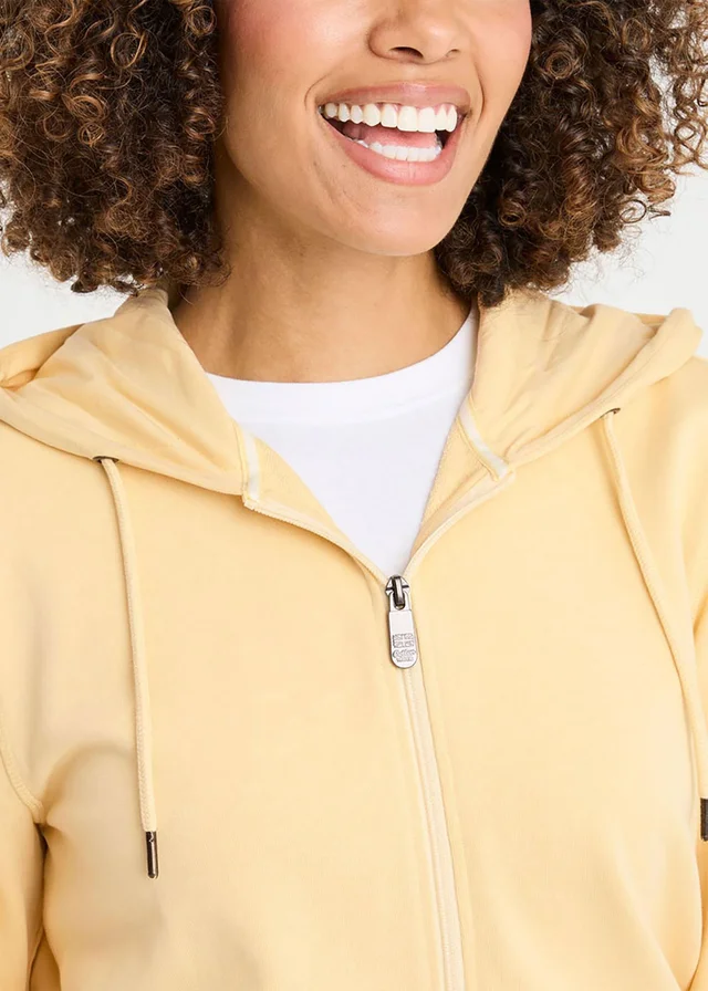 Cotton Traders Pale Yellow Cotton Hooded Zip Through Sweat Top