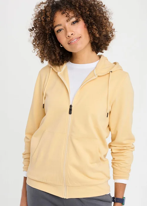 Cotton Traders Pale Yellow Cotton Hooded Zip Through Sweat Top - M Image 1