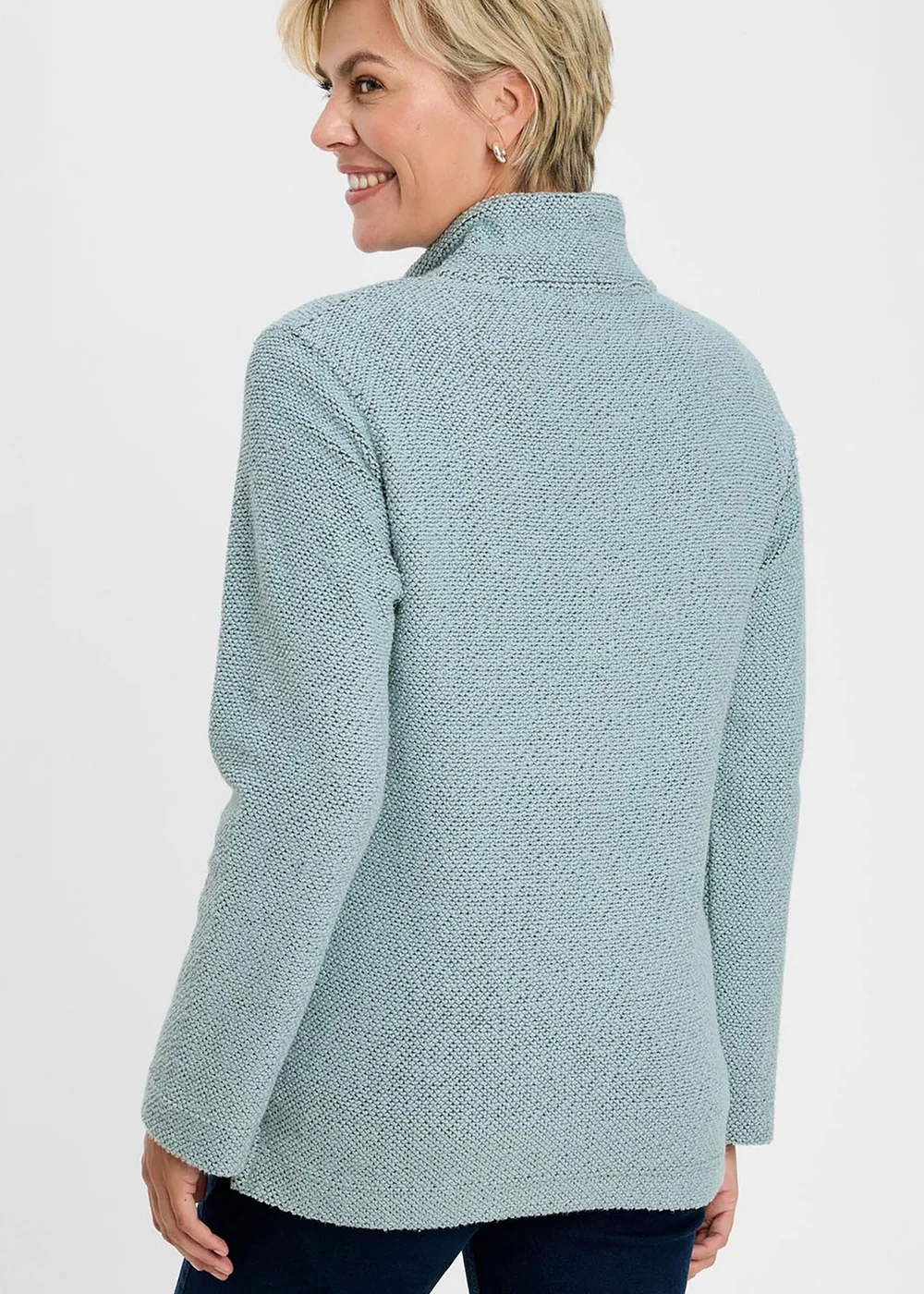Cotton Traders Iced Aqua Coastal Button Neck Top - M Image 4